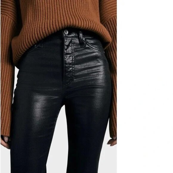 RAG & BONE Casey High-Rise Ankle Flare Coated Black Jeans WDD22F2917GBL - Picture 5 of 13